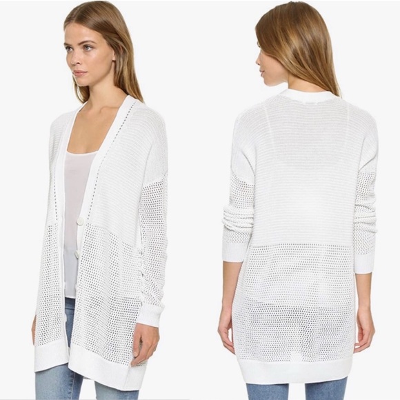 Vince Knit Marled Long Cardigan Optical White Size Medium - Picture 2 of 10